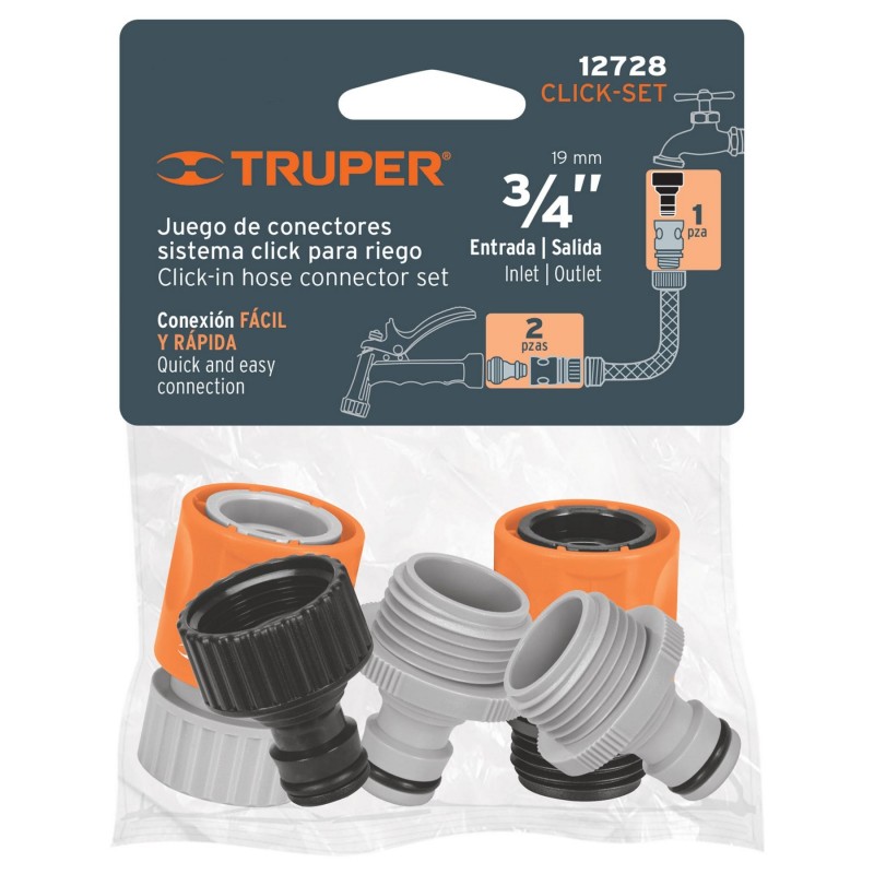JUEGO DE 2 ACOPLES RAPIDOS ENTRADA 3/4'' TRUPER CLICK-SET