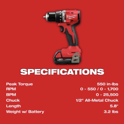 Taladro Percutor/Atornillador M18 BL 1/2" Milwaukee 3602-22CT